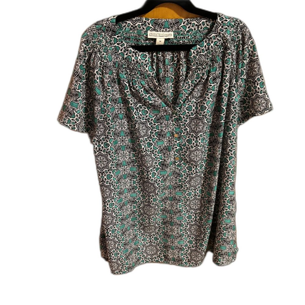 DANA Buchman Black and Green V-Neck Blouse sz‎ M